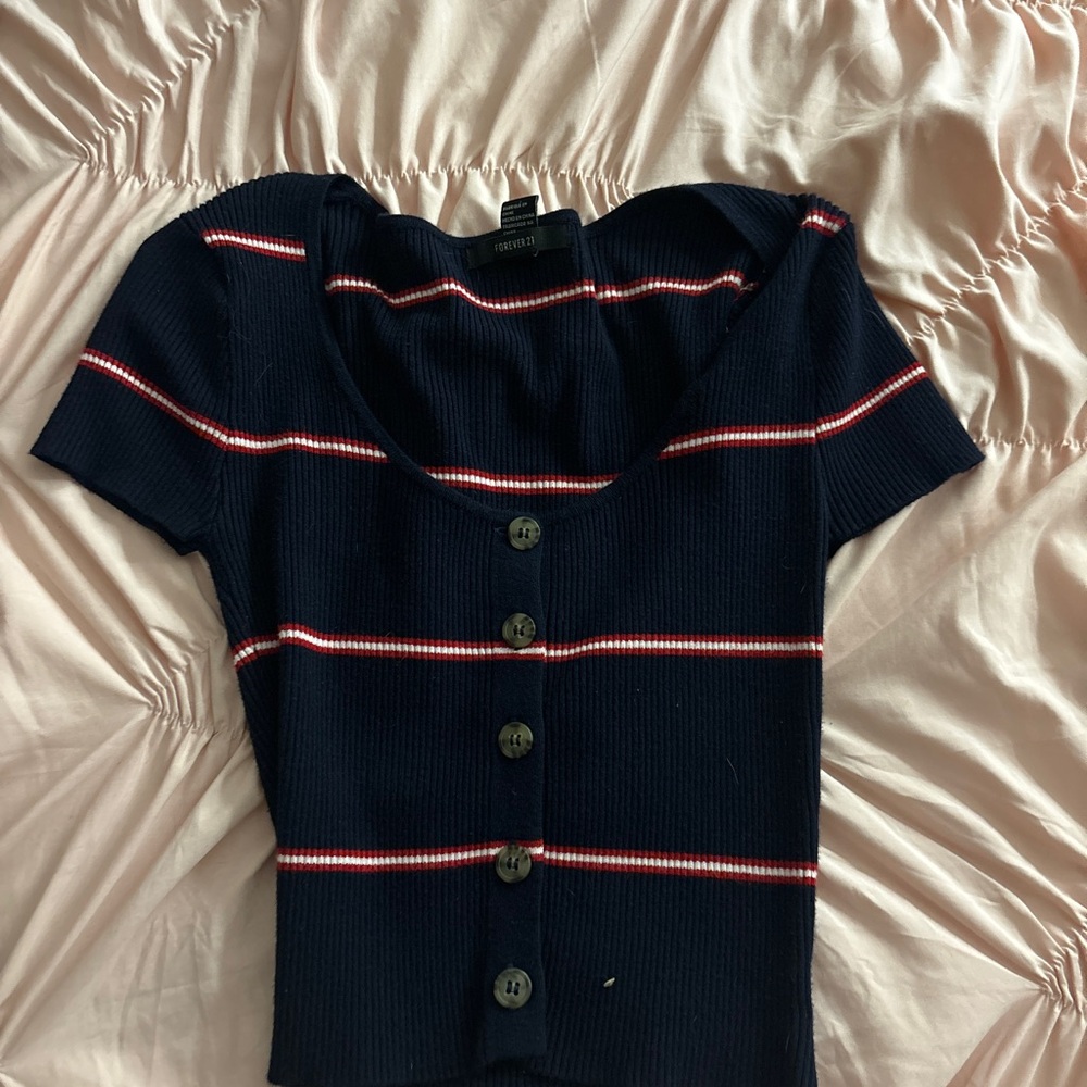 Forever 21 Navy Striped Button-Up Top